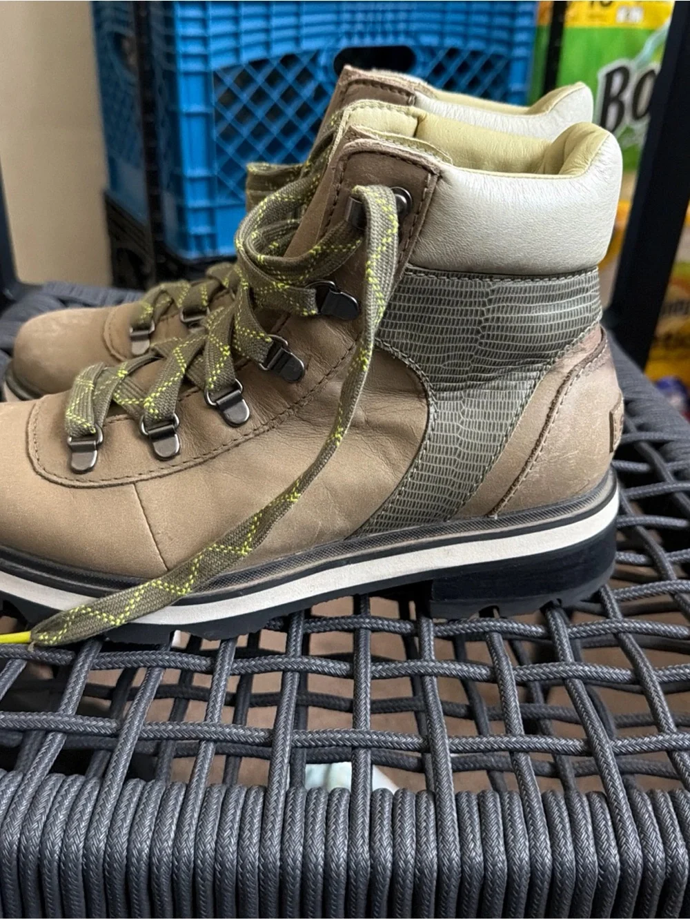 Sorel Kids Tan Boots with Green Laces